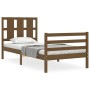 Honey brown solid wood bed frame with headboard 90x200cm by vidaXL, Beds and slatted bases - Ref: Foro24-3194104, Price: 129,...