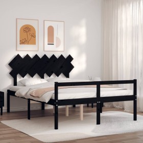 Estructura de cama con cabecero madera maciza negro 140x190 cm de vidaXL, Camas y somieres - Ref: Foro24-3195530, Precio: 151...