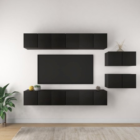 Set de muebles de TV salón 8 piezas madera contrachapada negro de vidaXL, Muebles TV - Ref: Foro24-3078832, Precio: 235,88 €,...