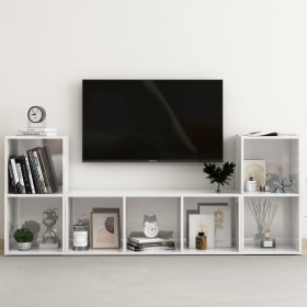 Juego de mueble para TV de 3 piezas aglomerado blanco brillante de vidaXL, Muebles TV - Ref: Foro24-3080021, Precio: 101,60 €...