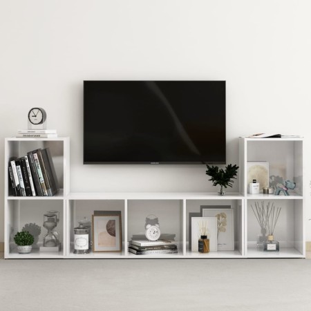 Juego de mueble para TV de 3 piezas aglomerado blanco brillante de vidaXL, Muebles TV - Ref: Foro24-3080021, Precio: 101,99 €...