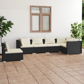 Set de muebles de jardín 6 pzas y cojines ratán sintético negro de vidaXL, Conjuntos de jardín - Ref: Foro24-3102319, Precio:...