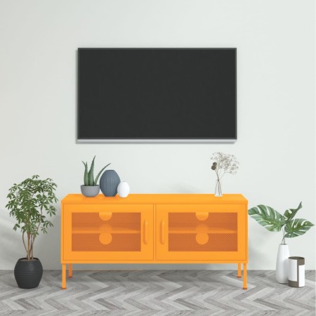 Mueble para TV de acero amarillo mostaza 105x35x50 cm de vidaXL, Muebles TV - Ref: Foro24-336236, Precio: 160,16 €, Descuento: %