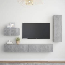 Set muebles de salón TV 4 pzas madera ingeniería gris hormigón de vidaXL, Muebles TV - Ref: Foro24-3079096, Precio: 151,31 €,...