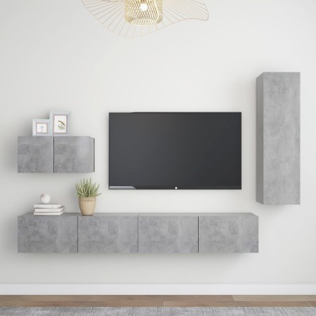 TV-Wohnzimmermöbel-Set, 4-teilig, Betongrau, Holzwerkstoff von vidaXL, TV-Möbel - Ref: Foro24-3079096, Preis: 160,10 €, Rabat...