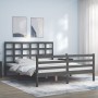 Double bed frame with gray solid wood headboard by vidaXL, Beds and slatted bases - Ref: Foro24-3193993, Price: 156,99 €, Dis...