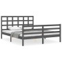 Double bed frame with gray solid wood headboard by vidaXL, Beds and slatted bases - Ref: Foro24-3193993, Price: 156,99 €, Dis...