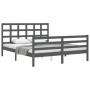 Double bed frame with gray solid wood headboard by vidaXL, Beds and slatted bases - Ref: Foro24-3193993, Price: 156,99 €, Dis...