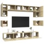 TV wall unit furniture set, 8 pieces, particle board, Sonoma oak color by vidaXL, TV Furniture - Ref: Foro24-3079007, Price: ...