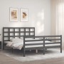 Double bed frame with gray solid wood headboard by vidaXL, Beds and slatted bases - Ref: Foro24-3193993, Price: 156,99 €, Dis...