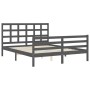 Double bed frame with gray solid wood headboard by vidaXL, Beds and slatted bases - Ref: Foro24-3193993, Price: 156,99 €, Dis...