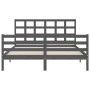 Double bed frame with gray solid wood headboard by vidaXL, Beds and slatted bases - Ref: Foro24-3193993, Price: 156,99 €, Dis...