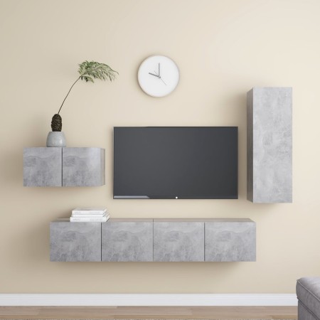 Living room TV set, 4-piece engineered wood furniture in gray concrete. by vidaXL, TV Furniture - Ref: Foro24-3079098, Price:...