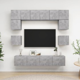 TV living room furniture set 8 pieces concrete gray engineered wood by vidaXL, TV Furniture - Ref: Foro24-3079111, Price: 253...