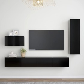 Juego de mueble para TV de 4 piezas aglomerado negro de vidaXL, Muebles TV - Ref: Foro24-3078781, Precio: 188,99 €, Descuento: %