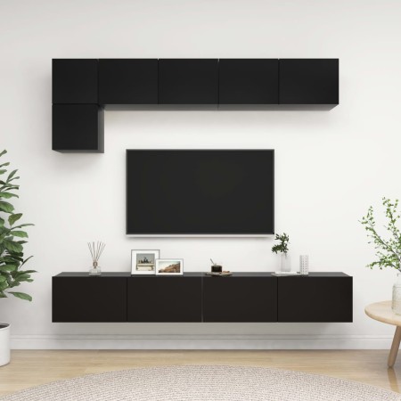 Set de muebles de salón TV 5 pzas madera de ingeniería negro de vidaXL, Muebles TV - Ref: Foro24-3078799, Precio: 241,17 €, D...