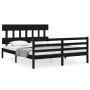 Bed frame with black solid wood headboard 160x200 cm by vidaXL, Beds and slatted bases - Ref: Foro24-3195170, Price: 154,63 €...