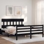 Bed frame with black solid wood headboard 160x200 cm by vidaXL, Beds and slatted bases - Ref: Foro24-3195170, Price: 154,63 €...