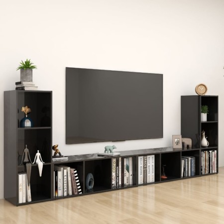 Muebles para TV 4 uds aglomerado negro brillante 107x35x37 cm de vidaXL, Muebles TV - Ref: Foro24-3080040, Precio: 169,33 €, ...