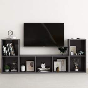 Wohnzimmermöbel 3 Stück glänzend grau Holzwerkstoff von vidaXL, TV-Möbel - Ref: Foro24-3080023, Preis: 101,99 €, Rabatt: %