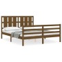 Double bed frame with honey brown wooden headboard by vidaXL, Beds and slatted bases - Ref: Foro24-3194124, Price: 162,62 €, ...