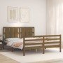 Double bed frame with honey brown wooden headboard by vidaXL, Beds and slatted bases - Ref: Foro24-3194124, Price: 162,62 €, ...