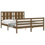 Double bed frame with honey brown wooden headboard by vidaXL, Beds and slatted bases - Ref: Foro24-3194124, Price: 162,62 €, ...