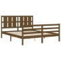 Double bed frame with honey brown wooden headboard by vidaXL, Beds and slatted bases - Ref: Foro24-3194124, Price: 162,62 €, ...