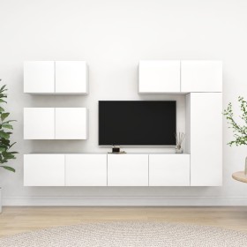 White engineered wood 6-piece TV living room furniture set by vidaXL, TV Furniture - Ref: Foro24-3078715, Price: 252,21 €, Di...