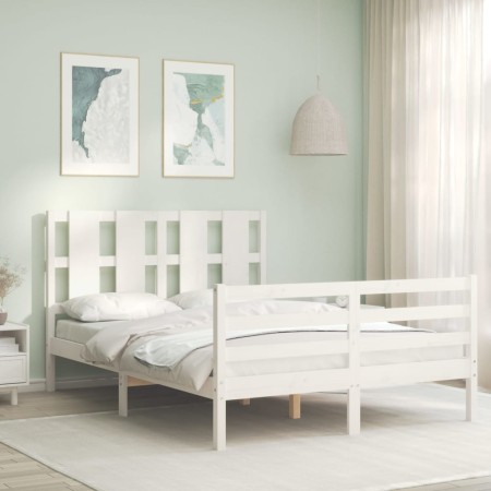 Estructura de cama con cabecero madera maciza blanco 140x200 cm de vidaXL, Camas y somieres - Ref: Foro24-3194117, Precio: 13...