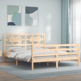 Estructura de cama con cabecero madera maciza 160x200 cm de vidaXL, Camas y somieres - Ref: Foro24-3194451, Precio: 142,99 €,...