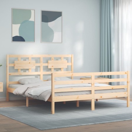 Estructura de cama con cabecero madera maciza 160x200 cm de vidaXL, Camas y somieres - Ref: Foro24-3194451, Precio: 144,92 €,...