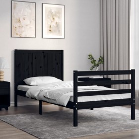 Bed frame with black solid wood headboard 90x200 cm by vidaXL, Beds and slatted bases - Ref: Foro24-3194495, Price: 125,99 €,...