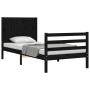 Bed frame with black solid wood headboard 90x200 cm by vidaXL, Beds and slatted bases - Ref: Foro24-3194495, Price: 125,26 €,...