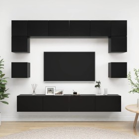 8-piece black engineered wood TV living room furniture set by vidaXL, TV Furniture - Ref: Foro24-3078797, Price: 327,63 €, Di...