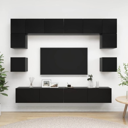 Set de muebles de salón TV 8 piezas madera ingeniería negro de vidaXL, Muebles TV - Ref: Foro24-3078797, Precio: 313,18 €, De...