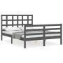 Gray solid wood bed frame with headboard 140x200 cm by vidaXL, Beds and slatted bases - Ref: Foro24-3193988, Price: 160,33 €,...