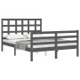 Gray solid wood bed frame with headboard 140x200 cm by vidaXL, Beds and slatted bases - Ref: Foro24-3193988, Price: 160,33 €,...