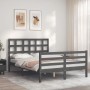 Gray solid wood bed frame with headboard 140x200 cm by vidaXL, Beds and slatted bases - Ref: Foro24-3193988, Price: 160,33 €,...