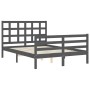 Gray solid wood bed frame with headboard 140x200 cm by vidaXL, Beds and slatted bases - Ref: Foro24-3193988, Price: 160,33 €,...