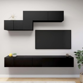 Set de muebles de salón TV 6 pzas madera de ingeniería negro de vidaXL, Muebles TV - Ref: Foro24-3078835, Precio: 198,33 €, D...