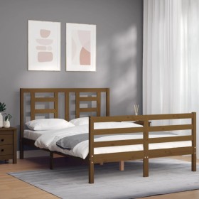 Honey brown solid wood bed frame and headboard 140x200 cm by vidaXL, Beds and slatted bases - Ref: Foro24-3194704, Price: 149...