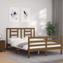 Double bed frame with honey brown wooden headboard by vidaXL, Beds and slatted bases - Ref: Foro24-3194674, Price: 152,84 €, ...