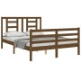 Double bed frame with honey brown wooden headboard by vidaXL, Beds and slatted bases - Ref: Foro24-3194674, Price: 152,84 €, ...