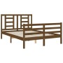 Double bed frame with honey brown wooden headboard by vidaXL, Beds and slatted bases - Ref: Foro24-3194674, Price: 152,84 €, ...