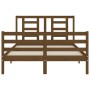 Double bed frame with honey brown wooden headboard by vidaXL, Beds and slatted bases - Ref: Foro24-3194674, Price: 152,84 €, ...