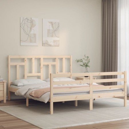 Bed frame with solid wood headboard 160x200 cm by vidaXL, Beds and slatted bases - Ref: Foro24-3194971, Price: 143,31 €, Disc...