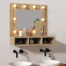 Mueble con espejo y luces LED roble Sonoma 60x31,5x62 cm de vidaXL, Tocadores de baño - Ref: Foro24-808885, Precio: 56,99 €, ...