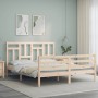 Bed frame with solid wood headboard 160x200 cm by vidaXL, Beds and slatted bases - Ref: Foro24-3194971, Price: 143,31 €, Disc...