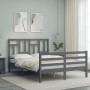 Gray solid wood bed frame with headboard 140x190 cm by vidaXL, Beds and slatted bases - Ref: Foro24-3194943, Price: 157,91 €,...